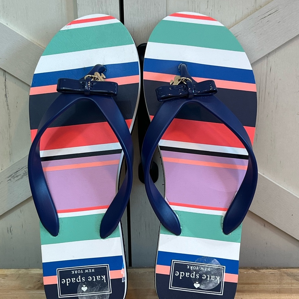Kate Spade New York Fifi Bow Thong Flip-Flop Multi Color Striped Sandals NEW 7 - Picture 6 of 8